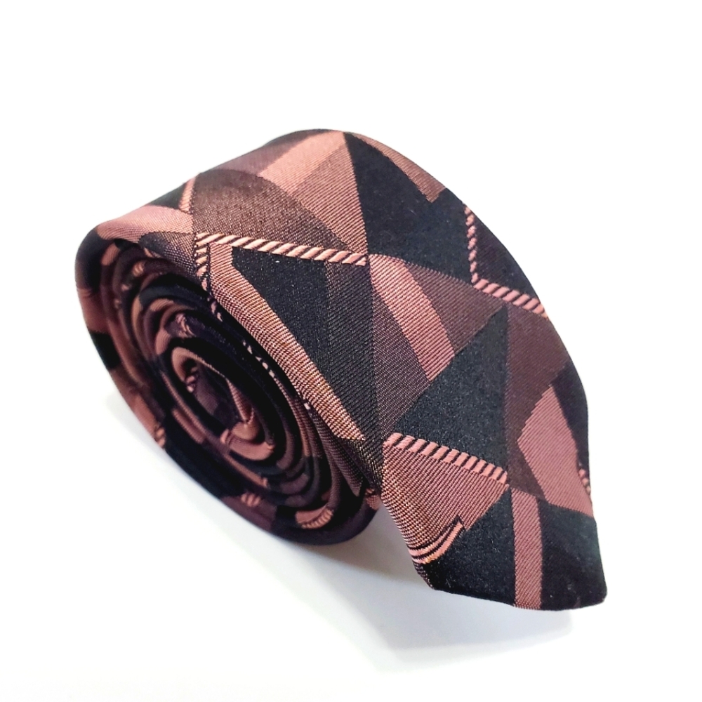 String Beans Necktie Pink & Black Geometric Pattern Men's Skinny Vintage Tie